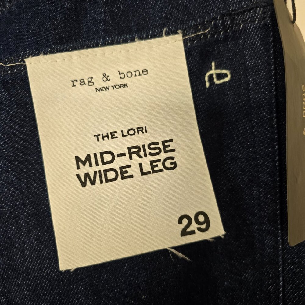 Rag & Bone Lori Mid-Rise Wide Leg Jeans Dark Rinse Faux Leather Trim Size 29 NWT - Picture 7 of 9